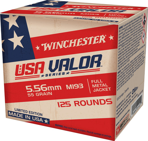 SH139229 Winchester USA Valor Ammunition 5.56x45mm NATO 55gr M193 FMJ 125Rnd Rifle Ammo Nexgen Outfitters