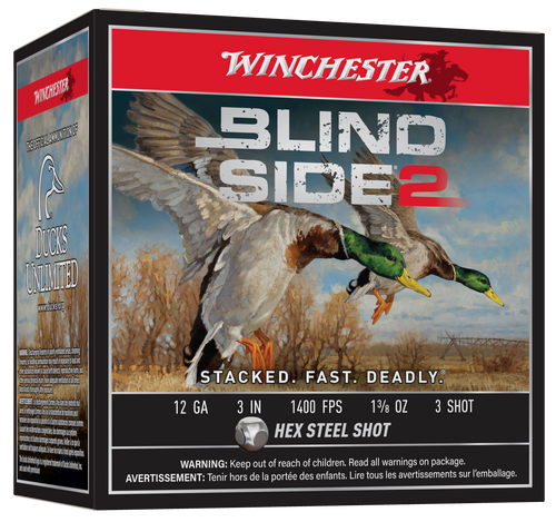 SSO147592 Winchester Blind Side 2 12 Gauge 3" #3 Steel Shot 1-3/8 oz Lead Free 25 Rounds Shotgun Ammunition Nexgen Outfitters