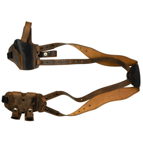 Versacarry Deluxe Shoulder Holster w/ Double Mag Pouch Brown/Black Patch - Size2