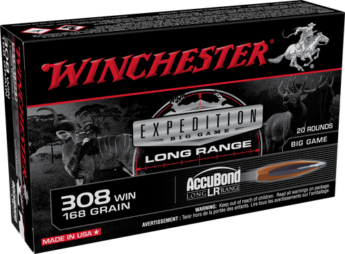 Winchester Expedition Big Game Long Range 308 Win 168gr Nosler AccuBond LR 20Rnd Rifle Ammo