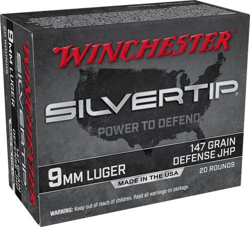 Winchester Silvertip Defense 9mm Luger 147 Grain Jacketed Hollow Point Box 20Rnd Handgun Ammo