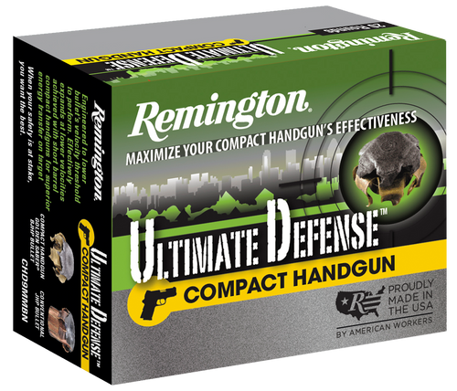 Remington Ultimate Defense Compact 9mm Luger 124gr Brass Jacket Hollow Point (BJHP) 20Rnd Handgun Ammo Nexgen Outfitters