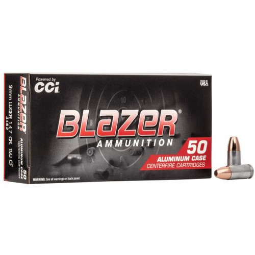 CCI Blazer Clean-Fire 9mm Luger 147gr Total Metal Jacket Flat Nose 50Rnd Handgun Ammo Nexgen Outfitters