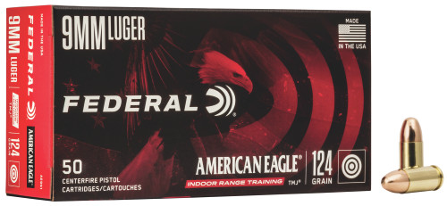 Federal American Eagle Indoor Range Training 9mm Luger 147 gr Total Metal Jacket 50Rnd Handgun Ammo