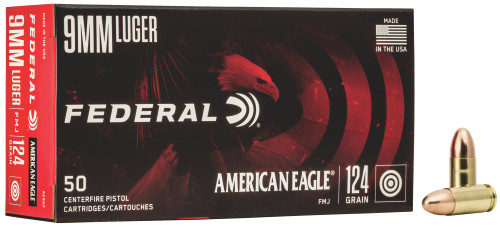 Federal American Eagle 9mm Luger 124 Grain Total Metal Jacket 50Rnd Handgun Ammo Nexgen Outfitters