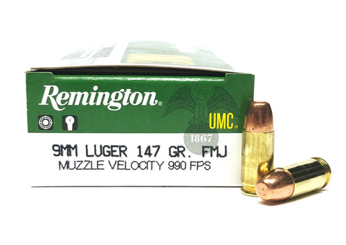 Remington UMC 9mm Luger 147gr. Full Metal Jacket 50Rnd Handgun Ammo Nexgen Outfitters