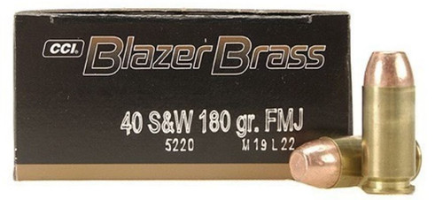 CCI Blazer Brass .40 S&W 180gr FMJ 50Rnd Handgun Ammo Nexgen Outfitters