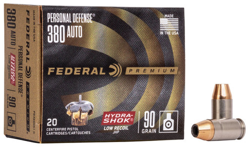 Federal Premium Personal Defense Reduced Recoil .380 ACP 90gr Hydra-Shok Jacketed Hollow Point Handgun Ammo Nexgen Outfitters