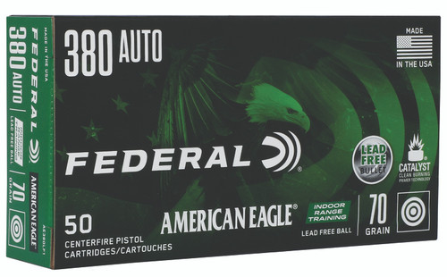 Federal American Eagle IRT .380 ACP 70gr Flat Nose Lead-Free 50Rnd Handgun Ammo