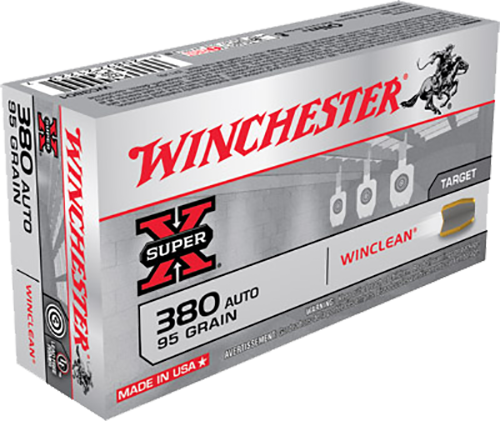 Winchester Super X 380 ACP 95gr Winclean Brass Enclosed Base 50Rnd Handgun Ammo