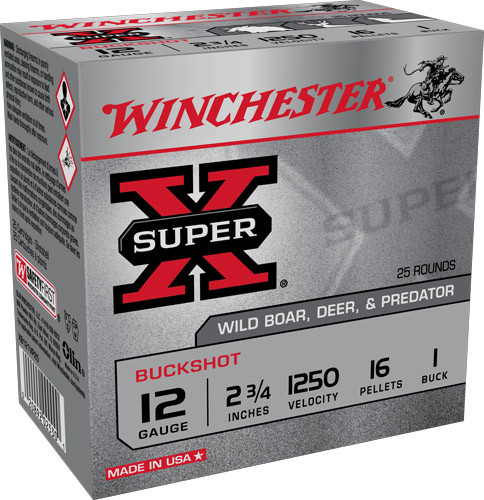 Winchester Super-X 12 Gauge 2-3/4" Buffered #1 Buckshot 16 Pellets Shotgun Ammo