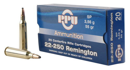 PPU 22-250 Remington 55gr Jacketed Soft Point 20Rnd Rifle Ammo