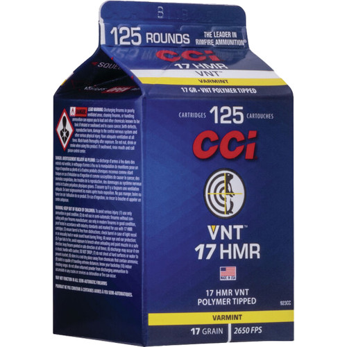 CCI VNT 17 HMR 17gr Polymer Tip 125Rnd Rimfire Ammo