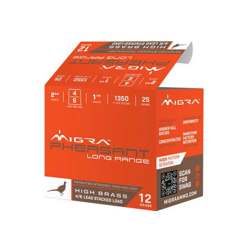 Migra Pheasant 12 Gauge 2 3/4" 1.25oz 4/6 Shot 25Rnd Shotgun Ammo