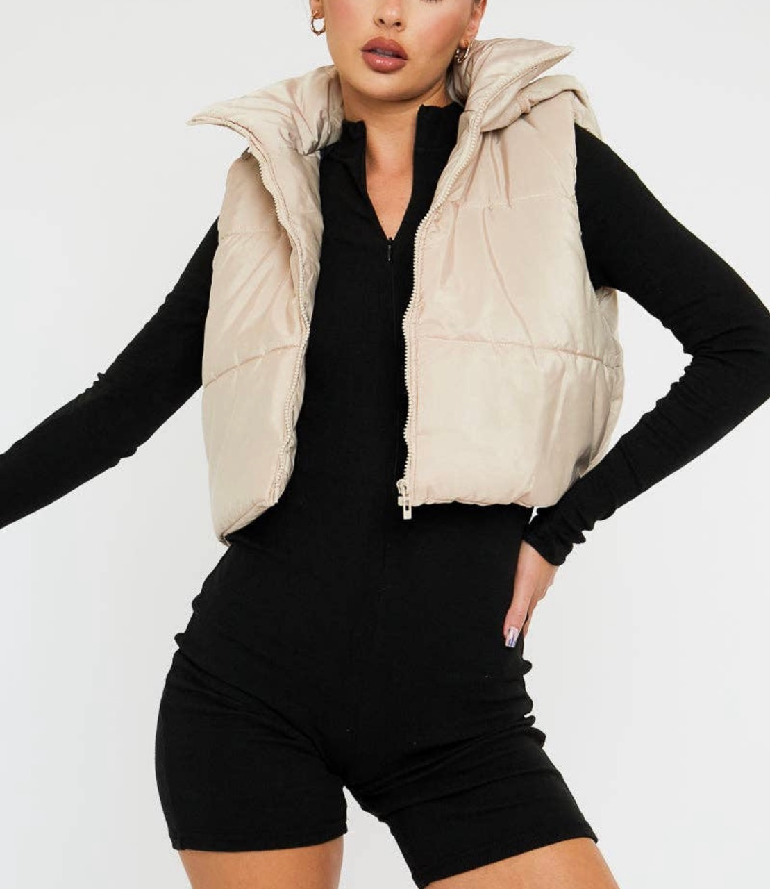 Cropped Puffer Vest (with hidden hoodie)