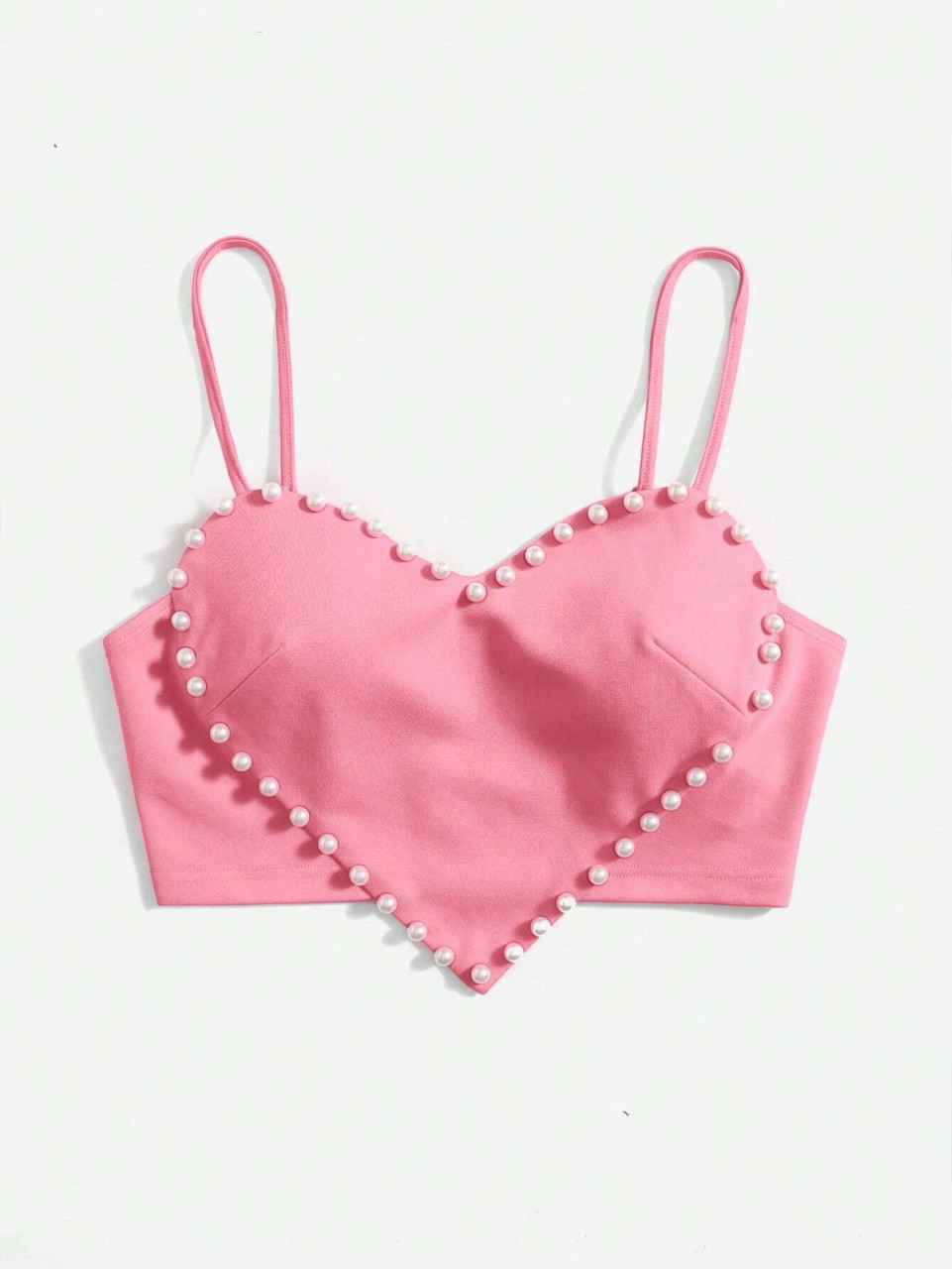 Heart Shaped Crop Top Pearl Detail Light Pink