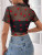 Heart Print Mock Neck Crop Mesh Top Without Bra