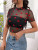 Heart Print Mock Neck Crop Mesh Top Without Bra