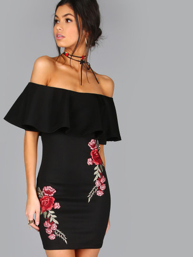 green emerald velvet dress Black Strappy Embroidered Bodycon Dress – AX Paris