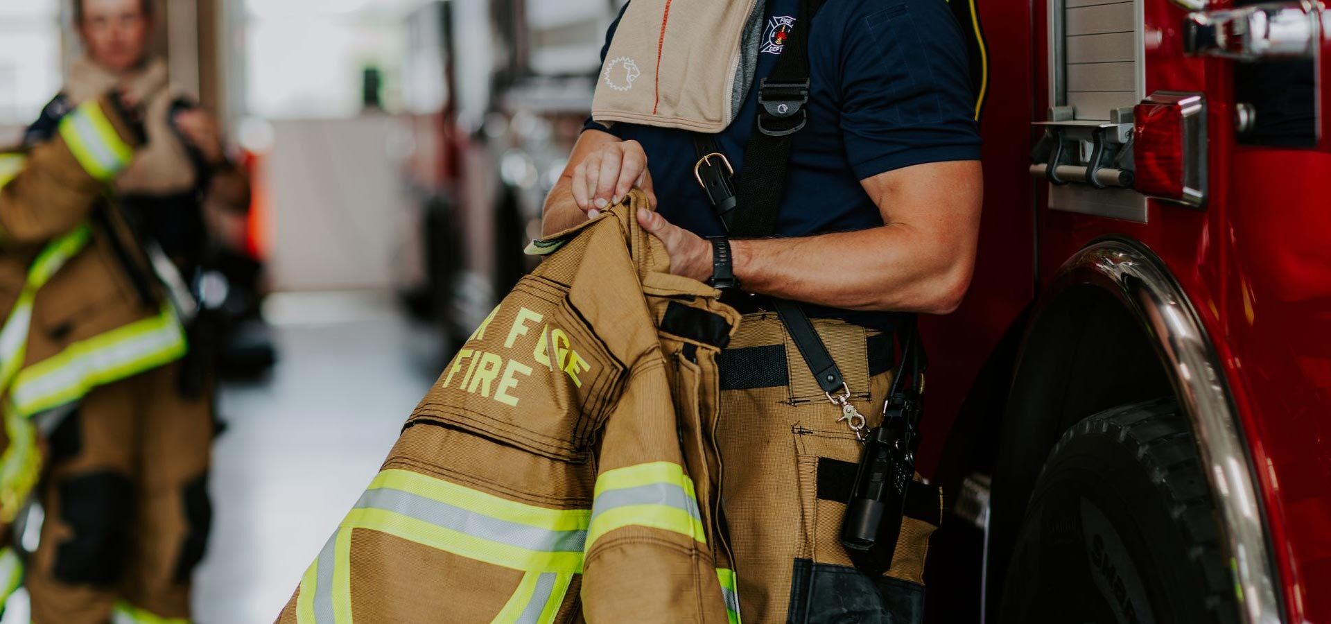 Firefighters spraying water