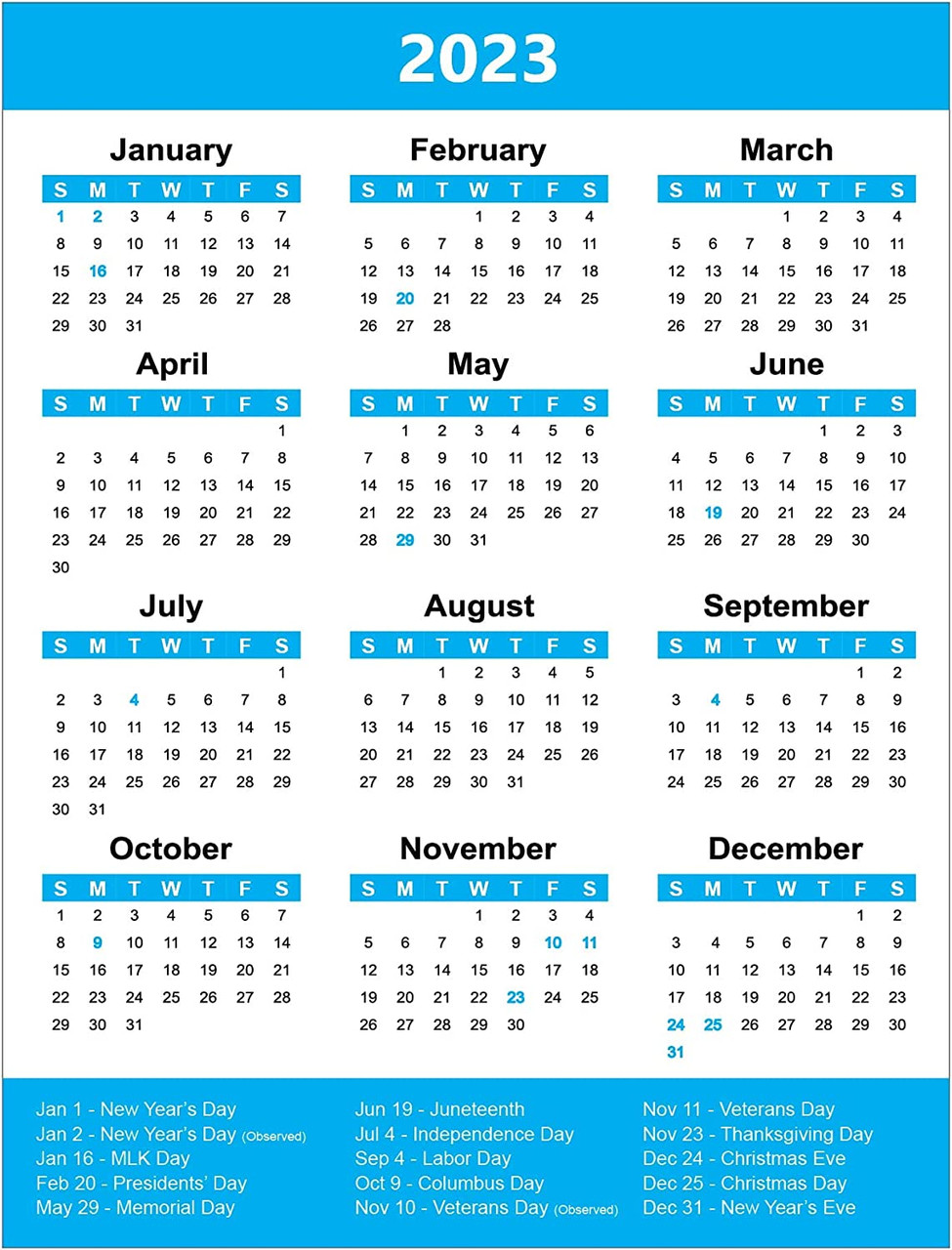 Cyan 2023 Full Yearly Calendar Sticker