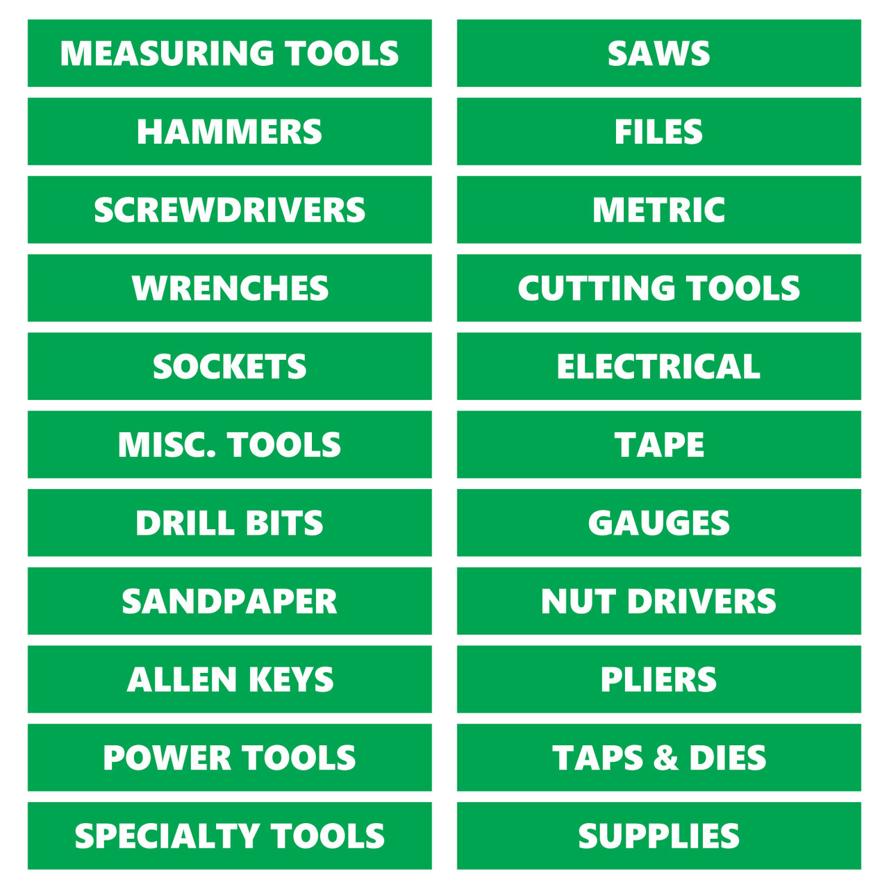 Green Tool Box Organizational Stickers Basic Set