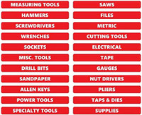 Red Toolbox Organizational Sticker Rounded Labels Basic Set