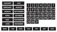 Black Whiteboard Calendar Magnet Non Abbreviated Bundle (Months, Days of The Week, Dates 1-31)