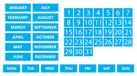 Cyan Whiteboard Calendar Magnet Non Abbreviated Bundle (Months, Days of The Week, Dates 1-31)