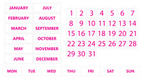 Pink Inverted Whiteboard Calendar Magnet Non Abbreviated Bundle (Months, Days of The Week, Dates 1-31)