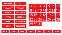 Red Whiteboard Calendar Magnet Non Abbreviated Bundle (Months, Days of The Week, Dates 1-31)