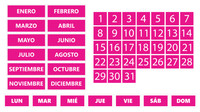 Pink Whiteboard Calendar Magnet Non-Abbreviated Spanish Bundle (Dates, Days of The Week, Months) By DCM Solutions