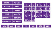 Purple Whiteboard Calendar Magnet Non-Abbreviated Spanish Bundle (Dates, Days of The Week, Months) By DCM Solutions