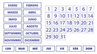 Blue Inverted Whiteboard Calendar Magnet Non-Abbreviated Spanish Bundle (Dates, Days of The Week, Months) By DCM Solutions