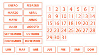 Burnt Orange Inverted Whiteboard Calendar Magnet Non-Abbreviated Spanish Bundle (Dates, Days of The Week, Months) By DCM Solutions