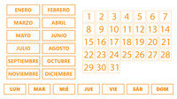 Orange Inverted Whiteboard Calendar Magnet Non-Abbreviated Spanish Bundle (Dates, Days of The Week, Months) By DCM Solutions