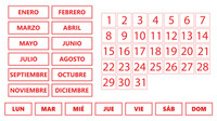 Red Inverted Whiteboard Calendar Magnet Non-Abbreviated Spanish Bundle (Dates, Days of The Week, Months) By DCM Solutions