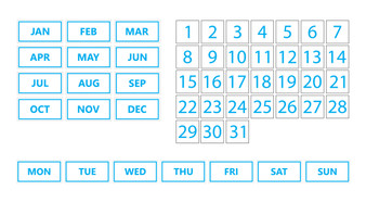 Cyan Inverted Whiteboard Calendar Date Magnets For Office and Home Use