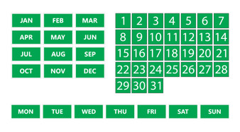 Green Whiteboard Calendar Date Magnets For Office and Home Use