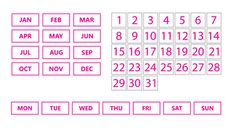 Pink Inverted Whiteboard Calendar Date Magnets For Office and Home Use