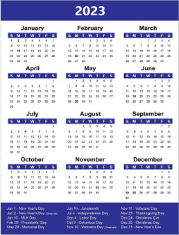 Blue 2023 Full Yearly Calendar Sticker