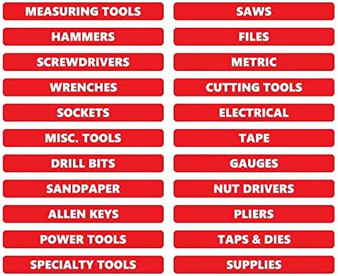 Red Toolbox Organizational Sticker Rounded Labels Basic Set