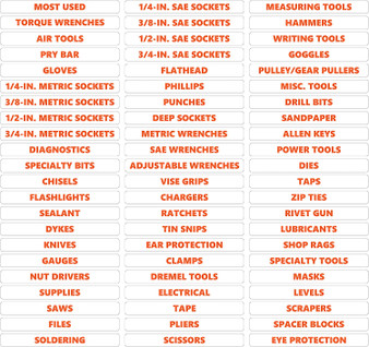 Burnt Orange Inverted Toolbox Organizational Sticker Rounded Labels Ultimate Set