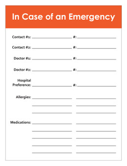 Burnt Orange Emergency Contact Sign Burnt Orange Emergency Contact Sign