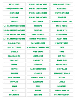 Green Inverted Ultimate Toolbox Magnetic Labels by DCM Solutions