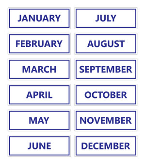 Blue Inverted Calendar Month Magnets Non Abbreviated For Whiteboards by DCM Solutions