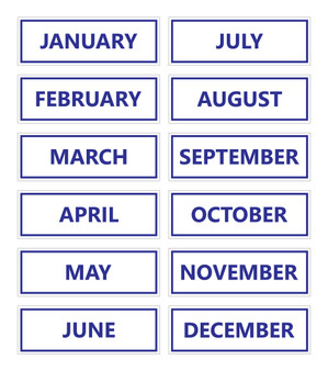 Blue Inverted Calendar Month Magnets Non Abbreviated For Whiteboards by DCM Solutions