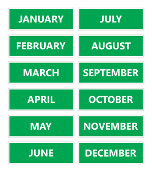 Green Calendar Month Magnets Non Abbreviated For Whiteboards by DCM Solutions