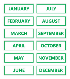 Green Inverted Calendar Month Magnets Non Abbreviated For Whiteboards by DCM Solutions