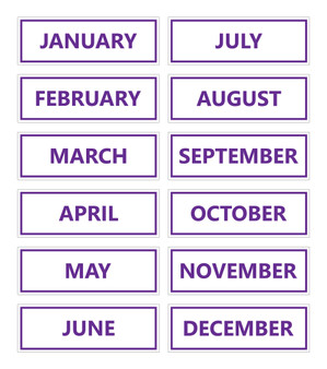 Purple Inverted Calendar Month Magnets Non Abbreviated For Whiteboards by DCM Solutions